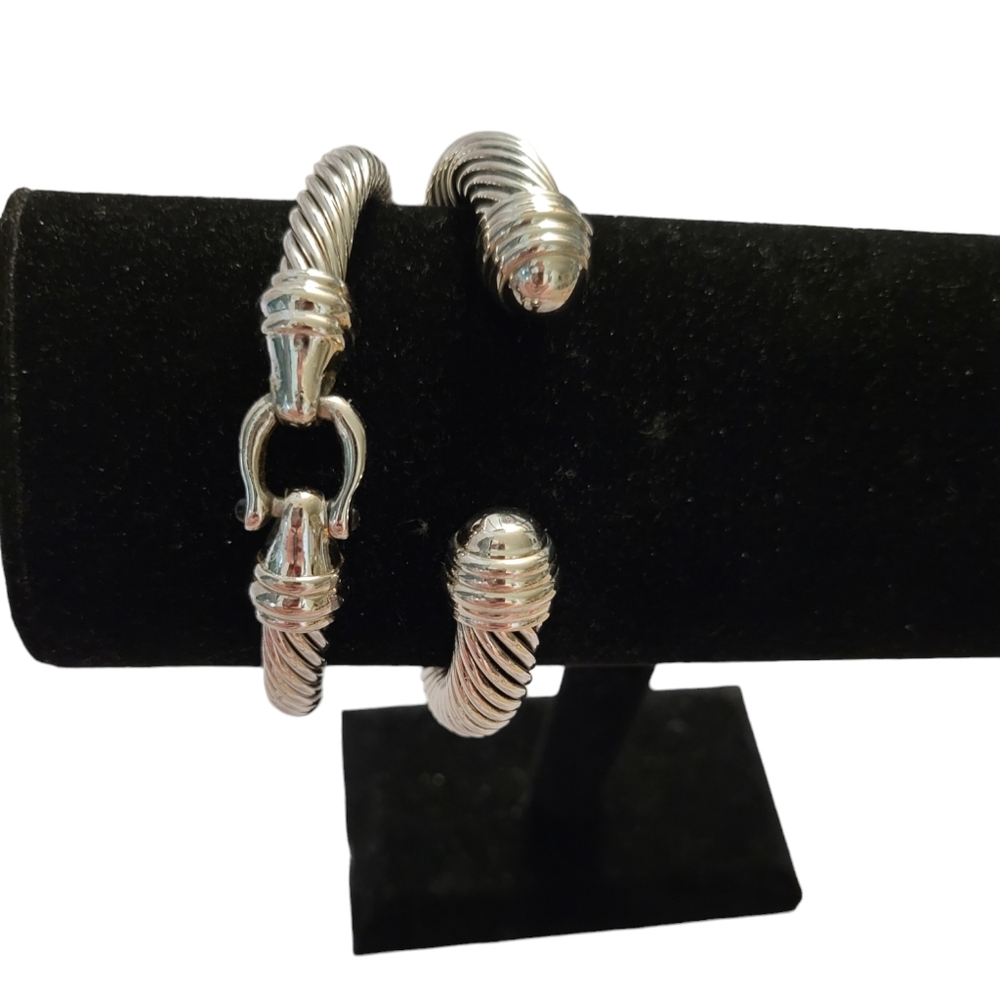 Silvertone Braided Cuff Bracelet Set Of 2